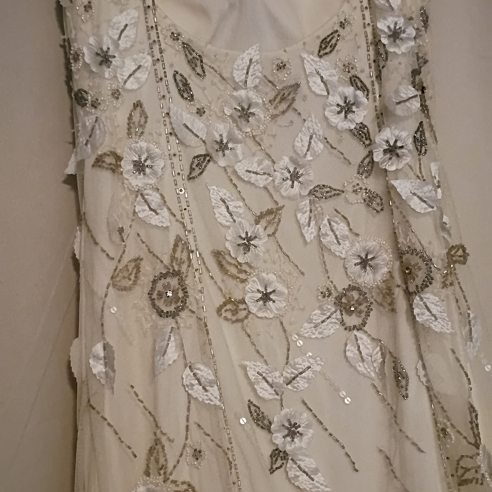 Vintage Sue Wong Cream Sequin Embellished Wedding Gown With Shawl - Picture 6 of 10